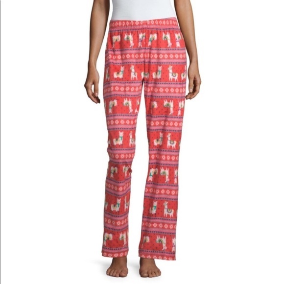 New Women's Microfleece Pajama Pants Red Llamas - Picture 1 of 13